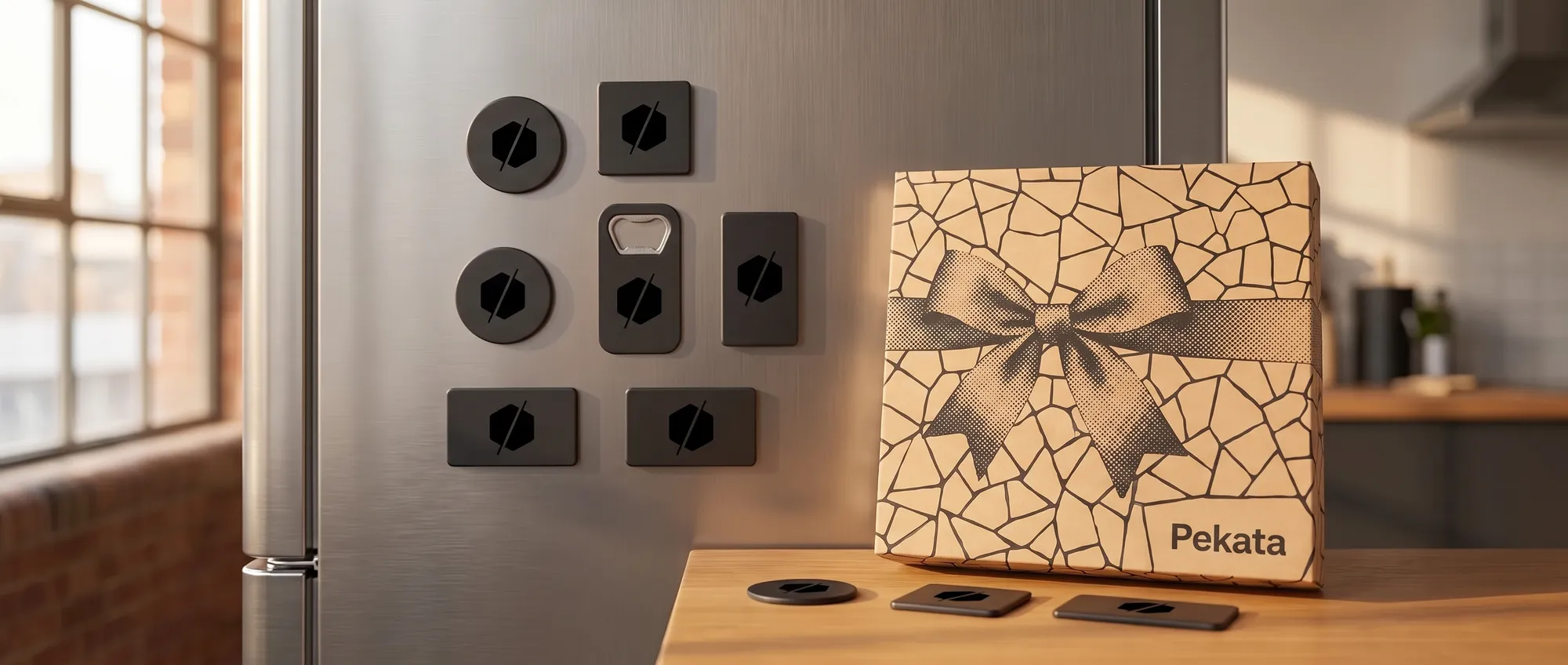 Gepersonaliseerde magneten voor bedrijven van flexibel vinyl en hout met het logo van het merk erop gedrukt