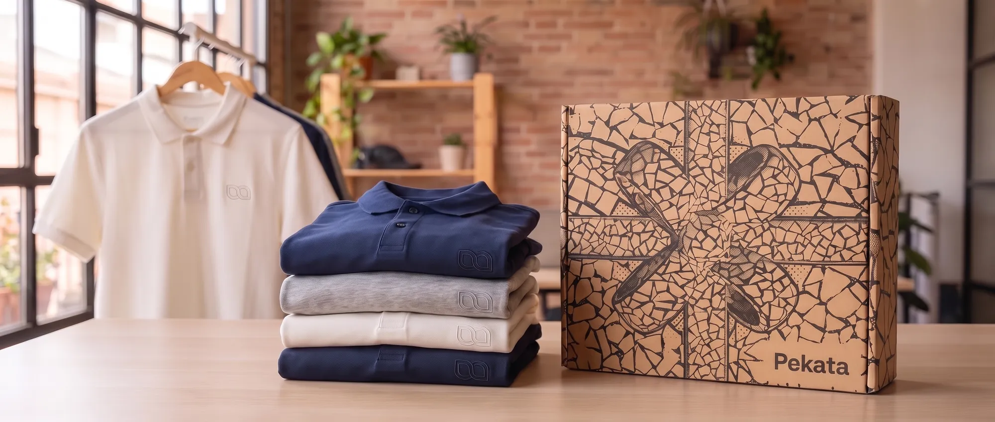 Navy blue piqué polo with corporate logo embroidered on the left chest