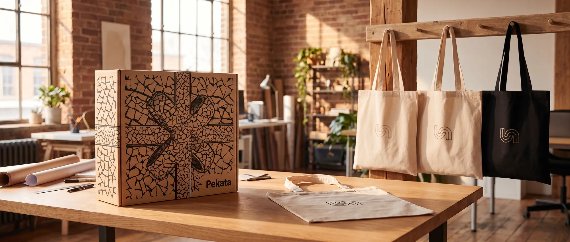 Gepersonaliseerde stoffen tote bag met het logo van een bedrijf op de voorkant gedrukt
